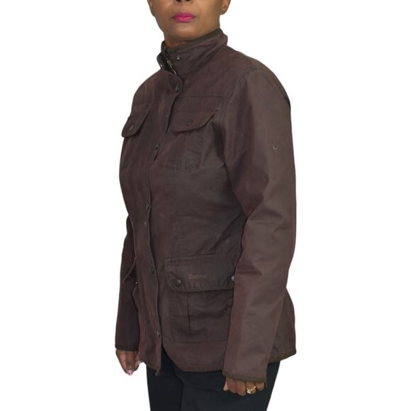 Barbour Utility Jacket Brown Wax Cotton Flannel Lined Slim Hip Length Size 10 - Picture 3 of 16